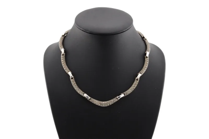 Silber Collier Halskette mit Markasiten 1 Silber Collier Halskette mit Markasiten