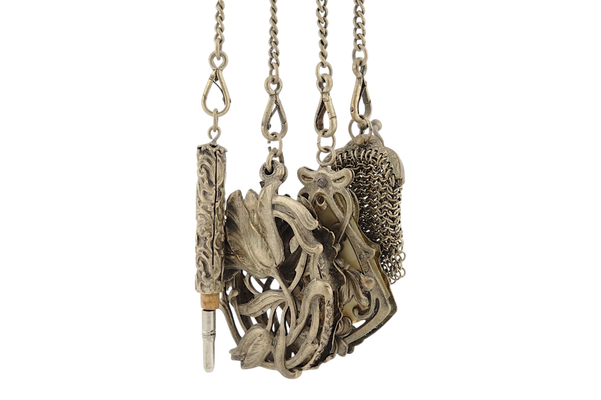 Einzigartige Jugendstil Chatelaine mit 4 Anhängern 3 Einzigartige Jugendstil Chatelaine mit 4 Anhängern – Bild 3