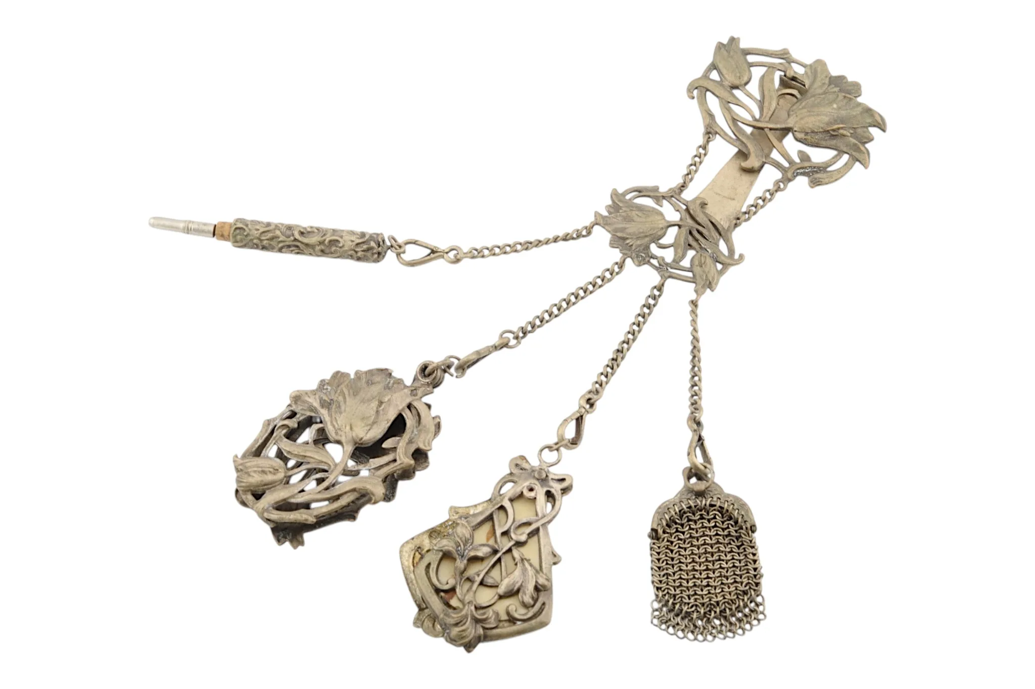 Einzigartige Jugendstil Chatelaine mit 4 Anhängern 1 Einzigartige Jugendstil Chatelaine mit 4 Anhängern