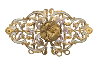 Jugendstil Gürtelschnalle mit Profil einer Nymphe