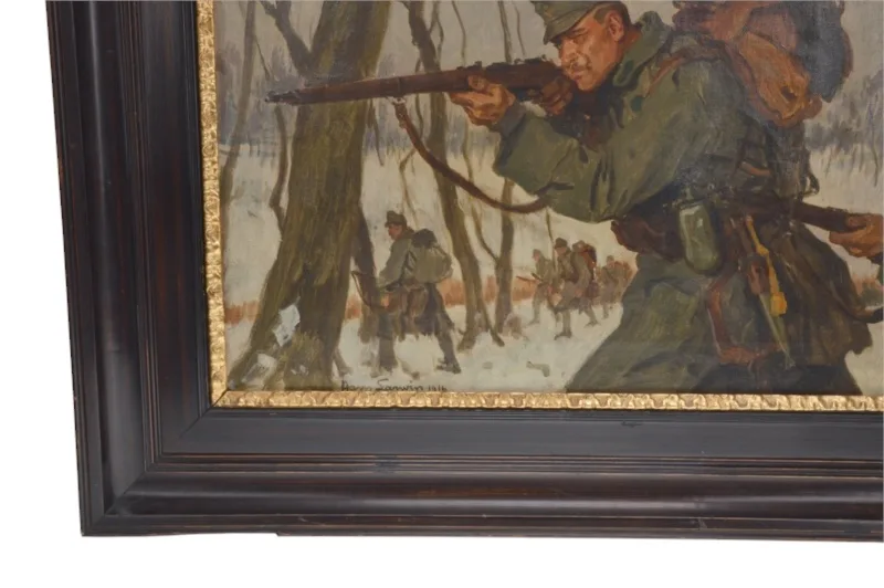WW1 Feldjäger Bataillon Nr. 29 Militärisches Ölgemälde Hans Larwin von 1916 2 WW1 Feldjäger Bataillon Nr. 29 Militärisches Ölgemälde Hans Larwin von 1916 – Bild 2