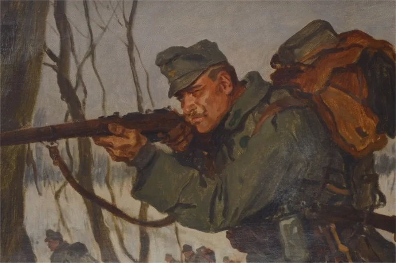 WW1 Feldjäger Bataillon Nr. 29 Militärisches Ölgemälde Hans Larwin von 1916 5 WW1 Feldjäger Bataillon Nr. 29 Militärisches Ölgemälde Hans Larwin von 1916 – Bild 5
