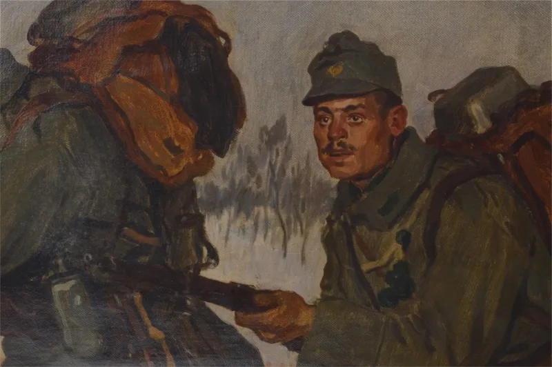 WW1 Feldjäger Bataillon Nr. 29 Militärisches Ölgemälde Hans Larwin von 1916 8 WW1 Feldjäger Bataillon Nr. 29 Militärisches Ölgemälde Hans Larwin von 1916 – Bild 8